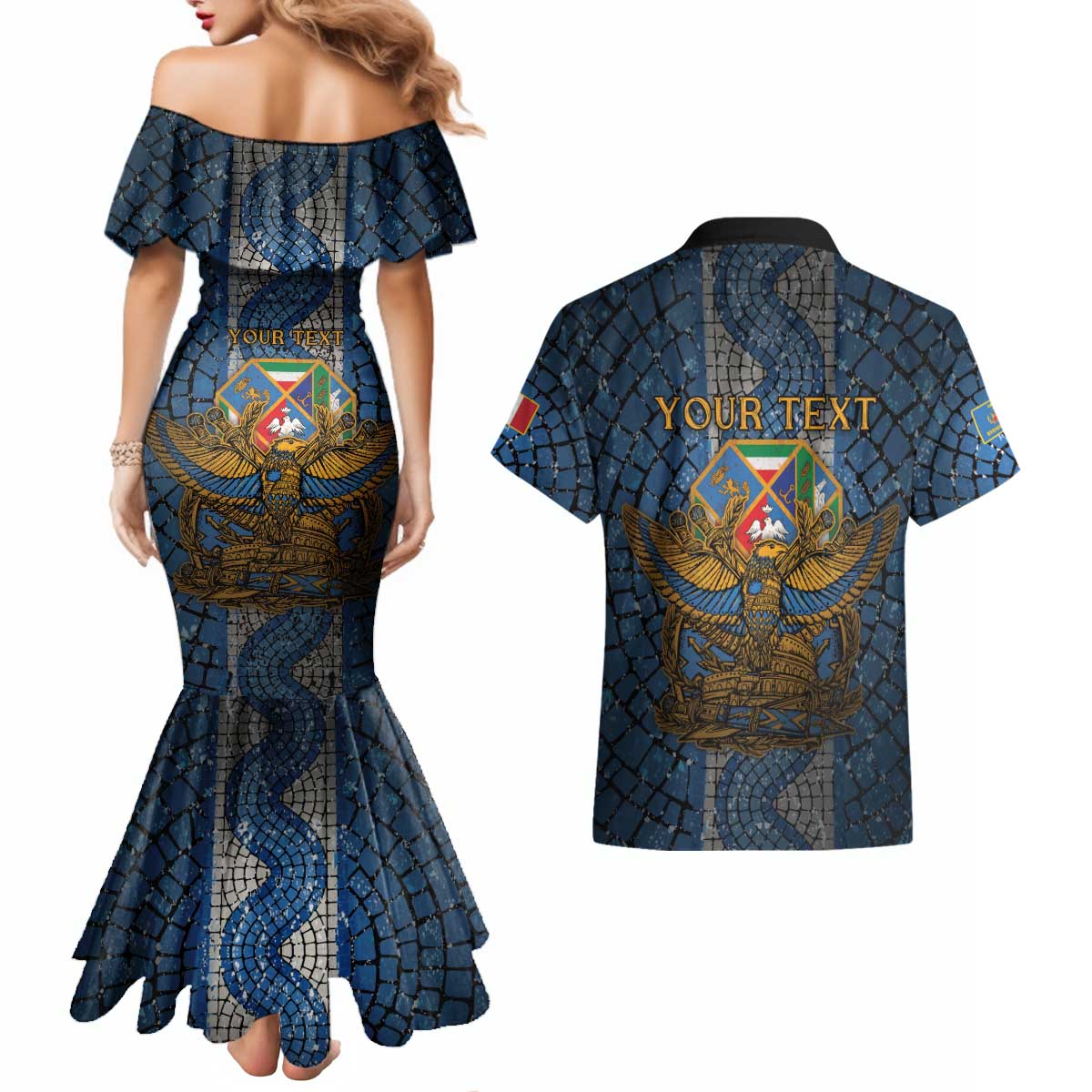 Personalized Italy Lazio Couples Matching Mermaid Dress and Hawaiian Shirt Roman Eagle Heritage - Wonder Print Shop
