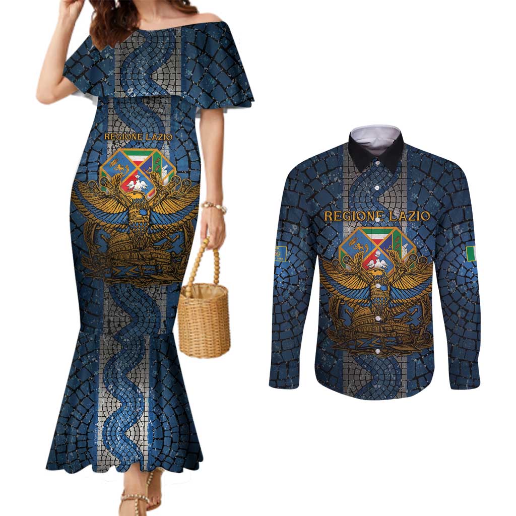 Personalized Italy Lazio Couples Matching Mermaid Dress and Long Sleeve Button Shirt Roman Eagle Heritage - Wonder Print Shop