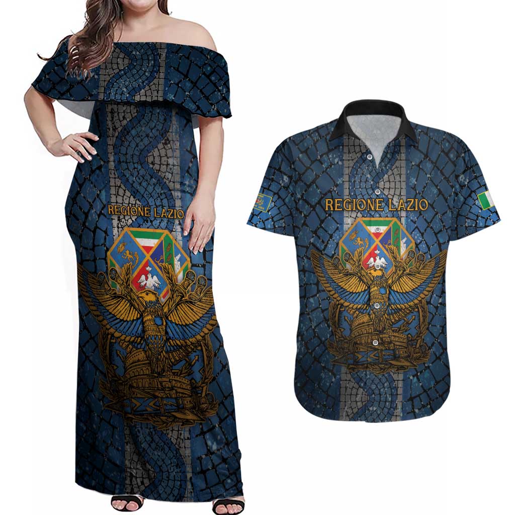 Personalized Italy Lazio Couples Matching Off Shoulder Maxi Dress and Hawaiian Shirt Roman Eagle Heritage - Wonder Print Shop
