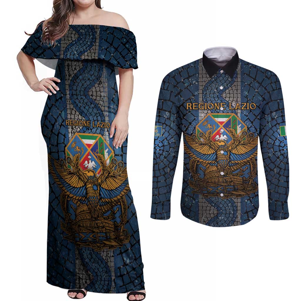 Personalized Italy Lazio Couples Matching Off Shoulder Maxi Dress and Long Sleeve Button Shirt Roman Eagle Heritage - Wonder Print Shop