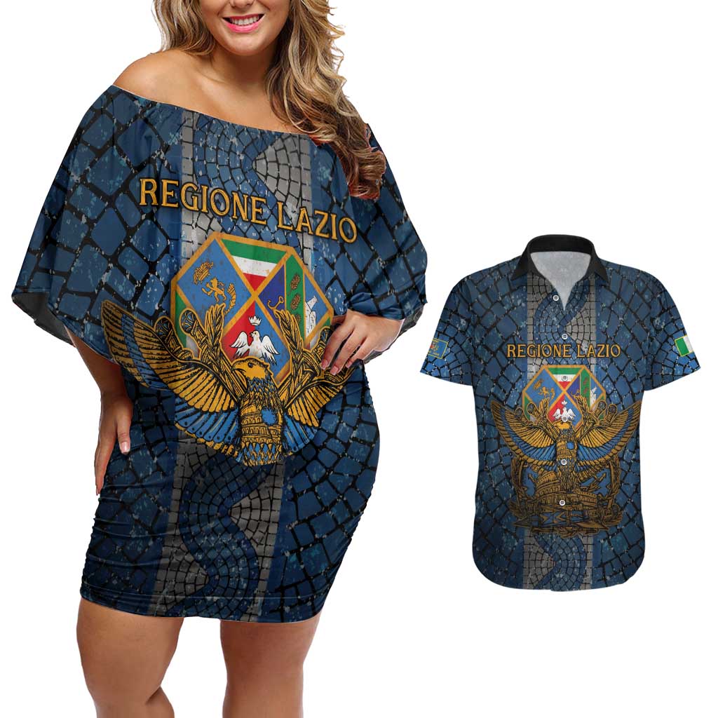 Personalized Italy Lazio Couples Matching Off Shoulder Short Dress and Hawaiian Shirt Roman Eagle Heritage - Wonder Print Shop