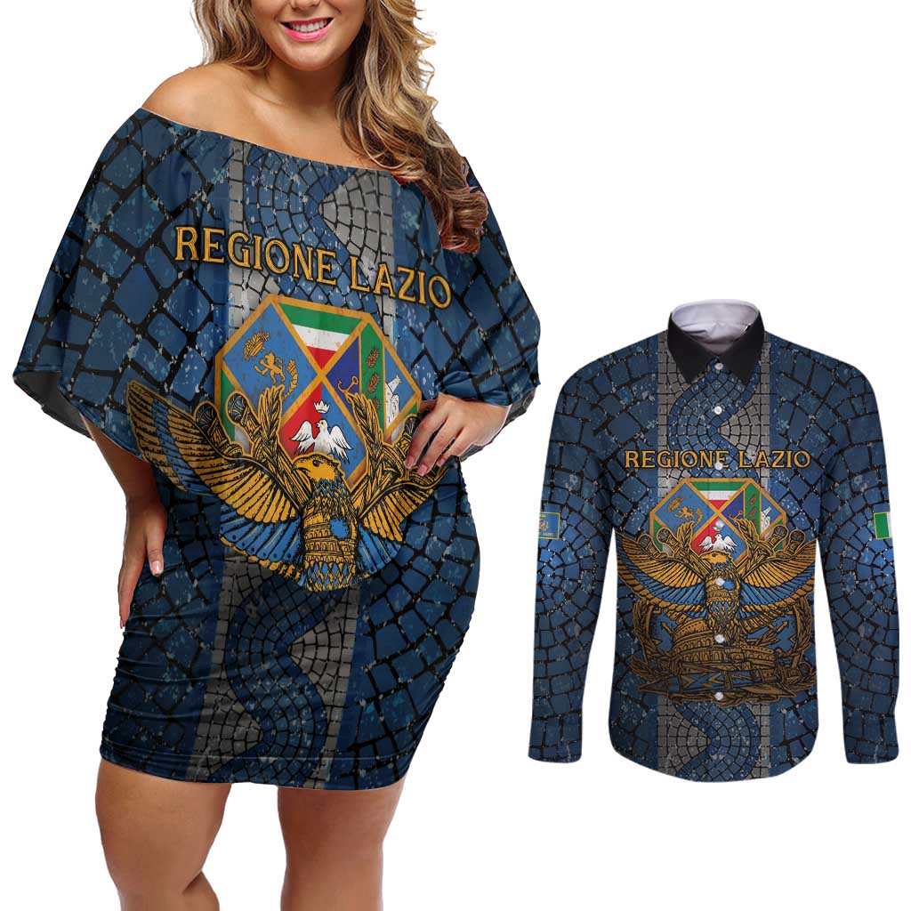 Personalized Italy Lazio Couples Matching Off Shoulder Short Dress and Long Sleeve Button Shirt Roman Eagle Heritage - Wonder Print Shop
