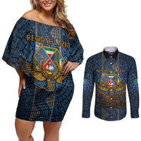 Personalized Italy Lazio Couples Matching Off Shoulder Short Dress and Long Sleeve Button Shirt Roman Eagle Heritage - Wonder Print Shop