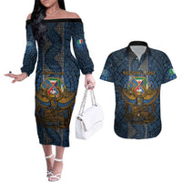 Personalized Italy Lazio Couples Matching Off The Shoulder Long Sleeve Dress and Hawaiian Shirt Roman Eagle Heritage - Wonder Print Shop