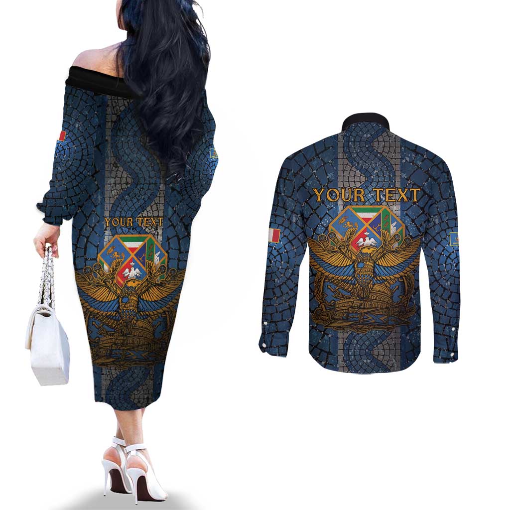 Personalized Italy Lazio Couples Matching Off The Shoulder Long Sleeve Dress and Long Sleeve Button Shirt Roman Eagle Heritage - Wonder Print Shop