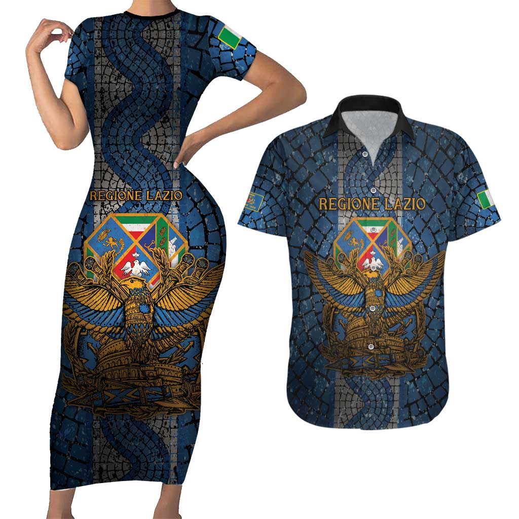 Personalized Italy Lazio Couples Matching Short Sleeve Bodycon Dress and Hawaiian Shirt Roman Eagle Heritage - Wonder Print Shop