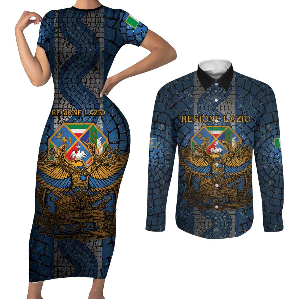 Personalized Italy Lazio Couples Matching Short Sleeve Bodycon Dress and Long Sleeve Button Shirt Roman Eagle Heritage - Wonder Print Shop