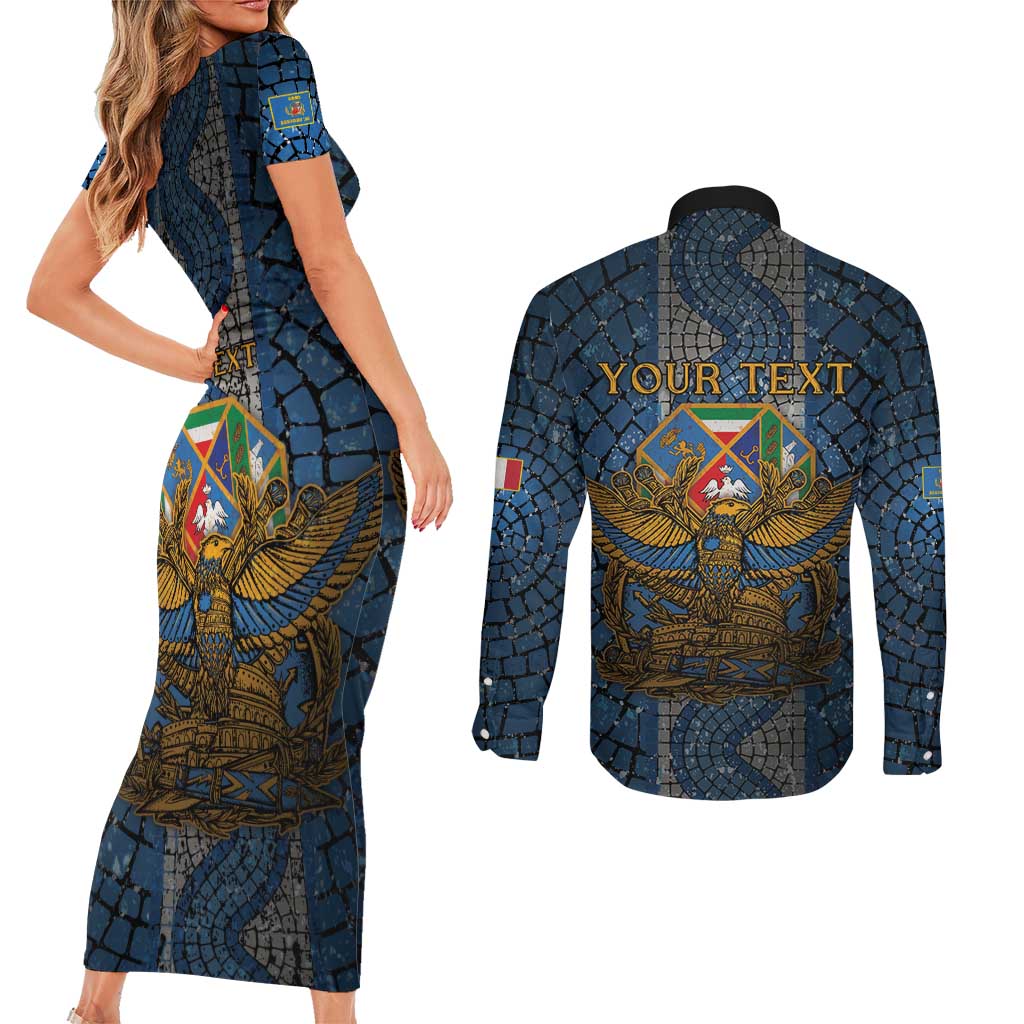 Personalized Italy Lazio Couples Matching Short Sleeve Bodycon Dress and Long Sleeve Button Shirt Roman Eagle Heritage - Wonder Print Shop