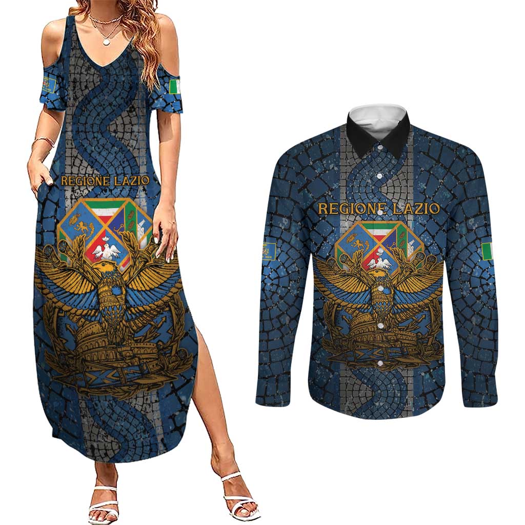 Personalized Italy Lazio Couples Matching Summer Maxi Dress and Long Sleeve Button Shirt Roman Eagle Heritage - Wonder Print Shop