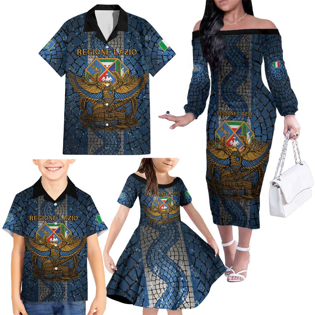 Personalized Italy Lazio Family Matching Off The Shoulder Long Sleeve Dress and Hawaiian Shirt Roman Eagle Heritage - Wonder Print Shop