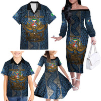 Personalized Italy Lazio Family Matching Off The Shoulder Long Sleeve Dress and Hawaiian Shirt Roman Eagle Heritage - Wonder Print Shop