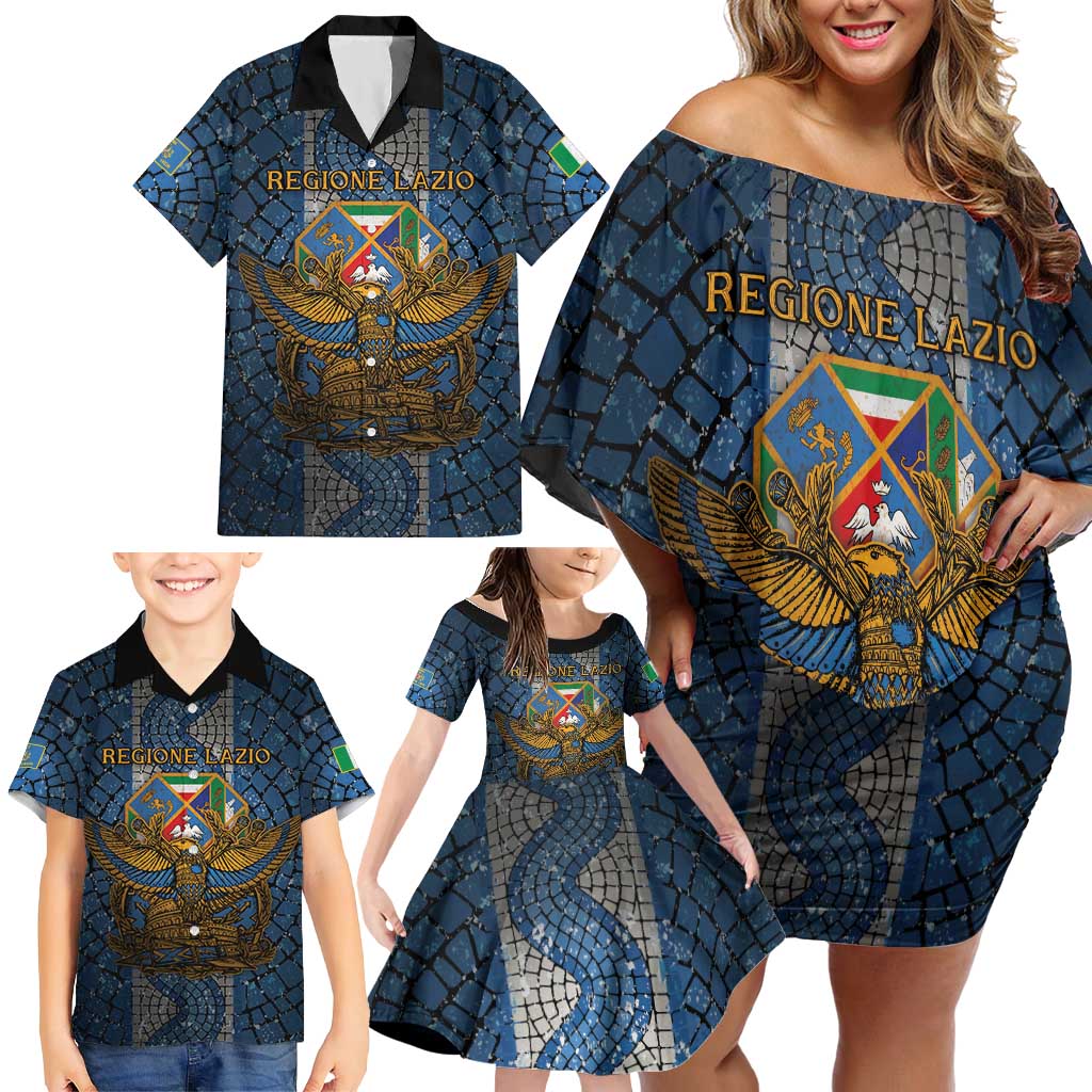 Personalized Italy Lazio Family Matching Off Shoulder Short Dress and Hawaiian Shirt Roman Eagle Heritage - Wonder Print Shop