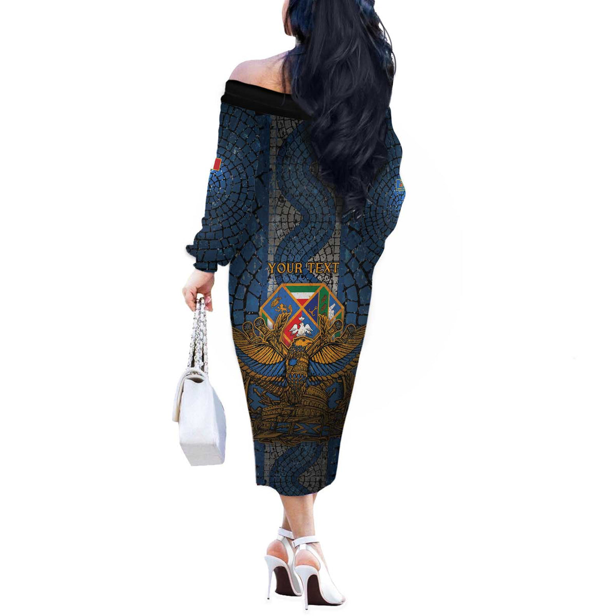 Personalized Italy Lazio Off The Shoulder Long Sleeve Dress Roman Eagle Heritage - Wonder Print Shop