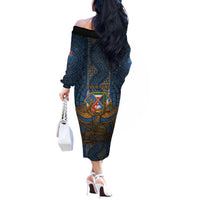 Personalized Italy Lazio Off The Shoulder Long Sleeve Dress Roman Eagle Heritage - Wonder Print Shop