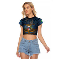 Personalized Italy Lazio Raglan Cropped T Shirt Roman Eagle Heritage - Wonder Print Shop