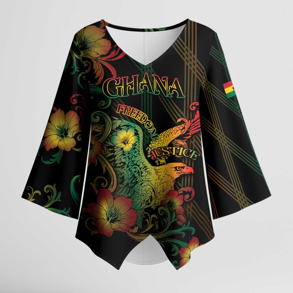 Personalized Ghana Kimono Sleeve Blouse Eagle Of Freedom And Justice