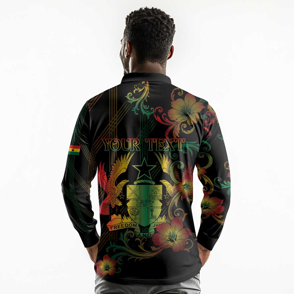 Personalized Ghana Long Sleeve Polo Shirt Eagle Of Freedom And Justice