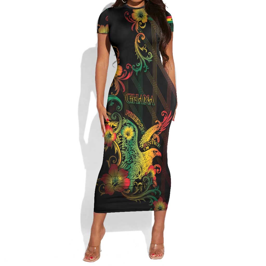 Personalized Ghana Short Sleeve Bodycon Dress Eagle Of Freedom And Justice