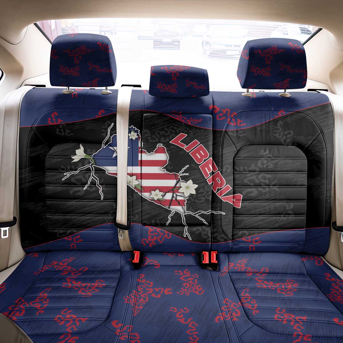 Liberia Back Car Seat Cover Map With Pepper Flowers Scratch Texture