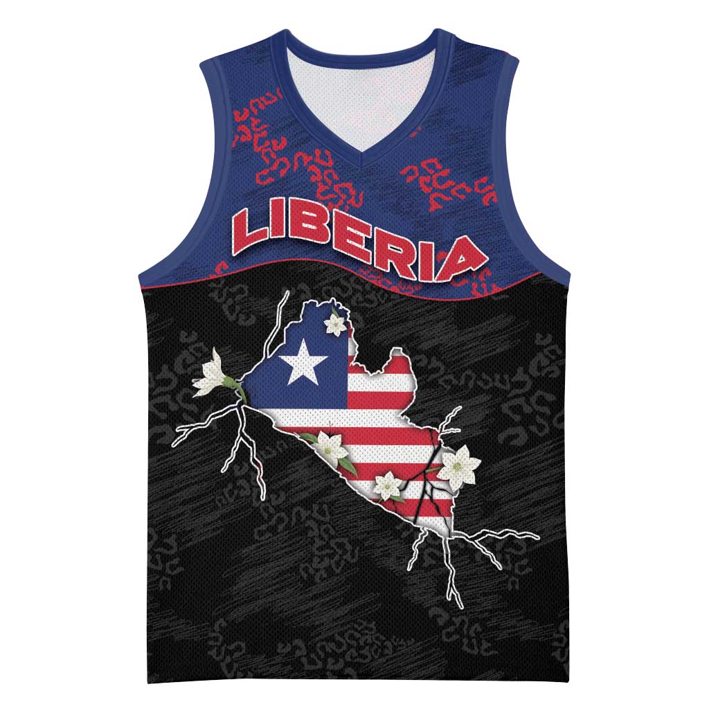 Personalized Liberia Basketball Jersey Map With Pepper Flowers Scratch Texture