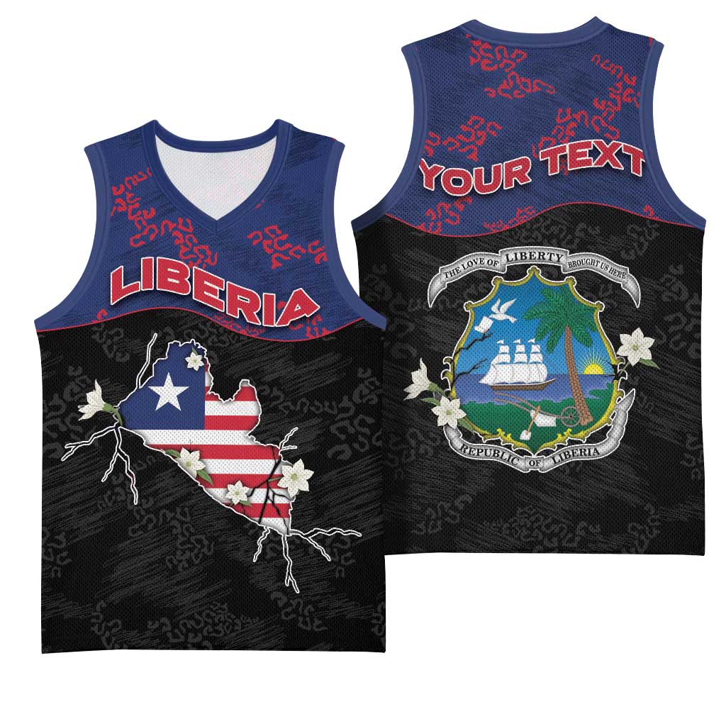Personalized Liberia Basketball Jersey Map With Pepper Flowers Scratch Texture