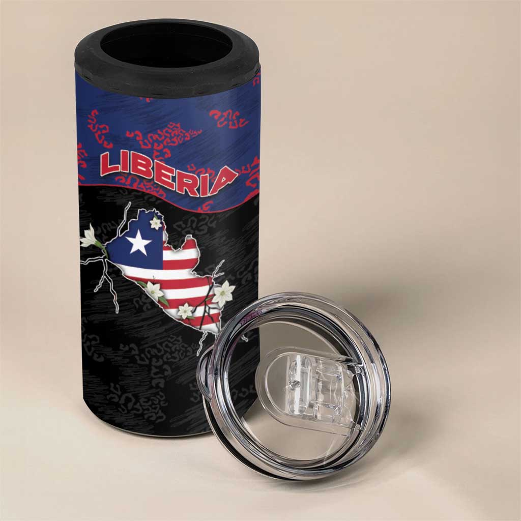 Personalized Liberia 4 in 1 Can Cooler Tumbler Map With Pepper Flowers Scratch Texture