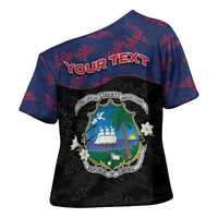 Personalized Liberia Cross Shoulder Shirt Map With Pepper Flowers Scratch Texture