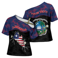 Personalized Liberia Cross Shoulder Shirt Map With Pepper Flowers Scratch Texture