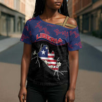 Personalized Liberia Cross Shoulder Shirt Map With Pepper Flowers Scratch Texture