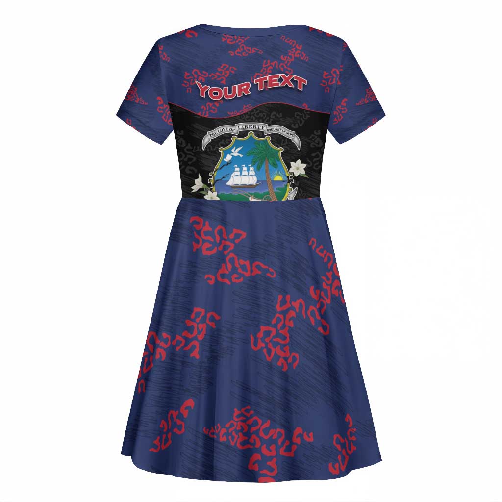 Personalized Liberia Kid Short Sleeve Dress Map With Pepper Flowers Scratch Texture