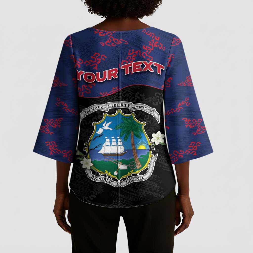 Personalized Liberia Kimono Sleeve Blouse Map With Pepper Flowers Scratch Texture