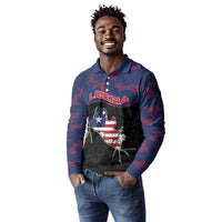 Personalized Liberia Long Sleeve Polo Shirt Map With Pepper Flowers Scratch Texture