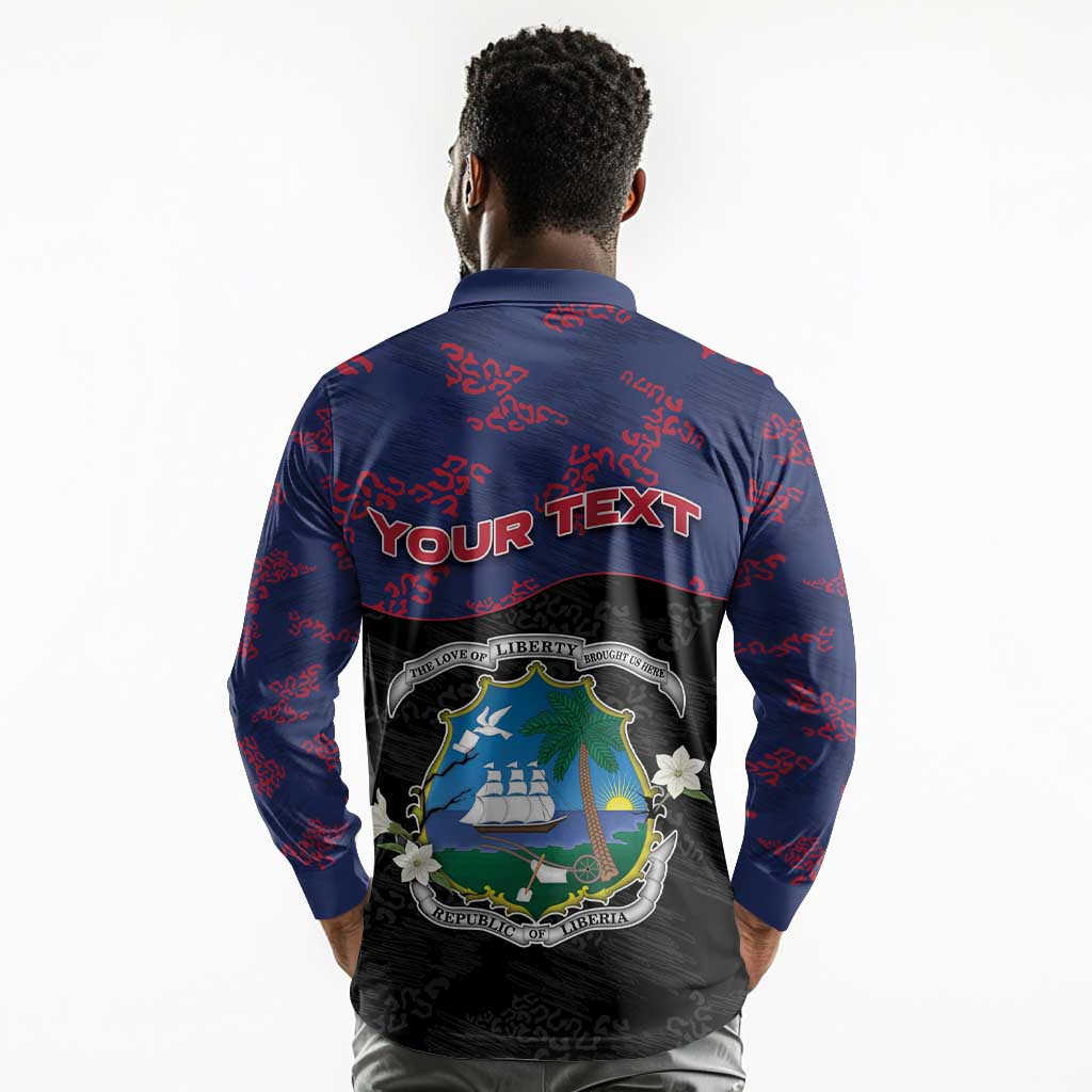 Personalized Liberia Long Sleeve Polo Shirt Map With Pepper Flowers Scratch Texture