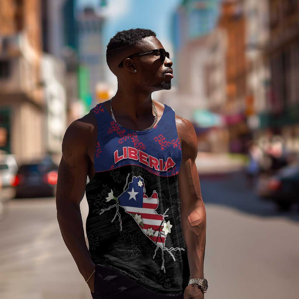 Personalized Liberia Men Tank Top Map With Pepper Flowers Scratch Texture