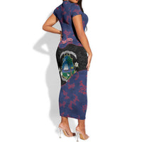 Personalized Liberia Short Sleeve Bodycon Dress Map With Pepper Flowers Scratch Texture
