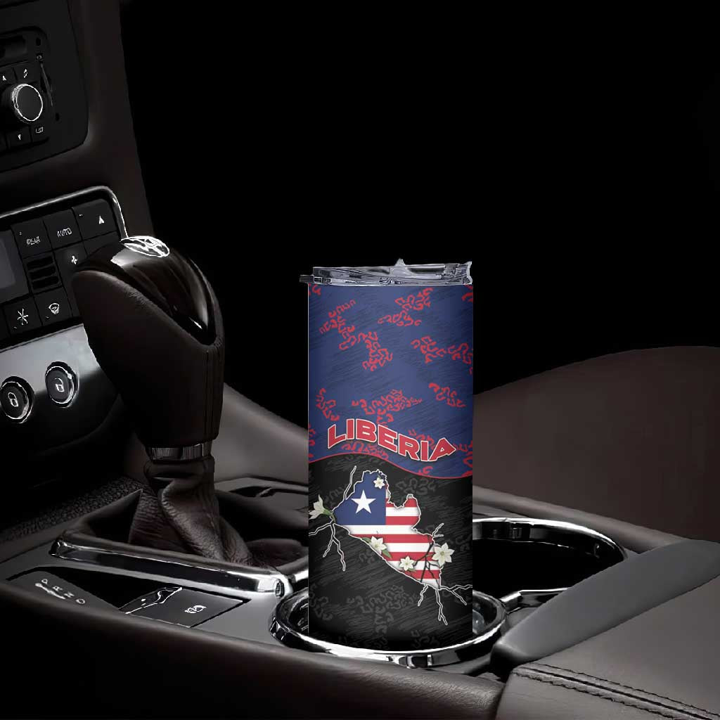 Personalized Liberia Skinny Tumbler Map With Pepper Flowers Scratch Texture