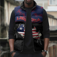 Personalized Liberia Sleeveless Puffer Jacket Map With Pepper Flowers Scratch Texture