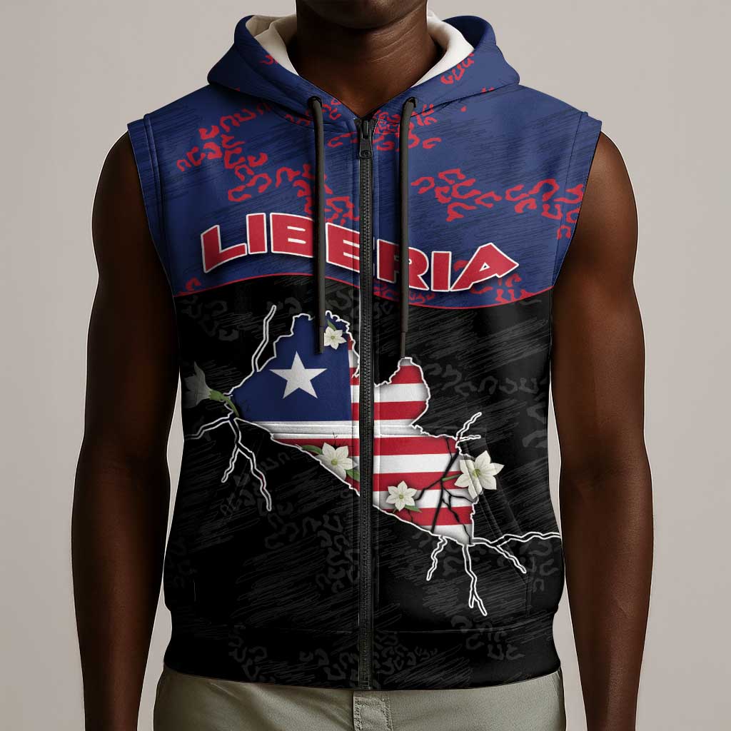 Personalized Liberia Sleeveless Zip Hoodie Map With Pepper Flowers Scratch Texture