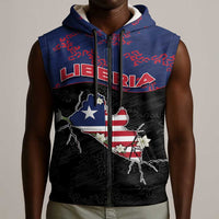 Personalized Liberia Sleeveless Zip Hoodie Map With Pepper Flowers Scratch Texture