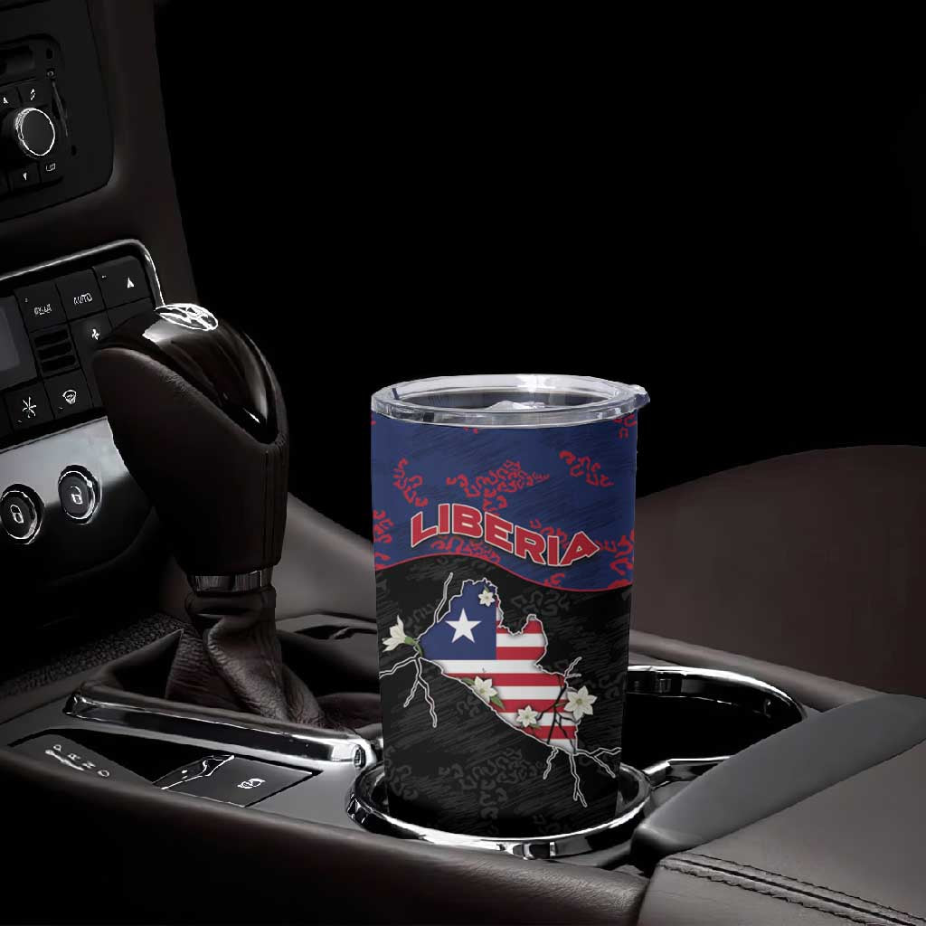 Personalized Liberia Tumbler Cup Map With Pepper Flowers Scratch Texture