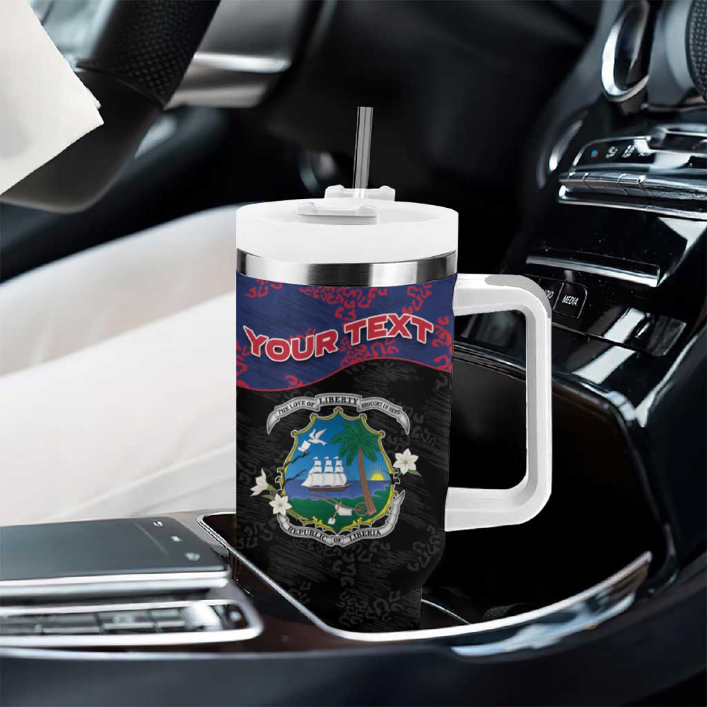 Personalized Liberia Tumbler With Handle Map With Pepper Flowers Scratch Texture
