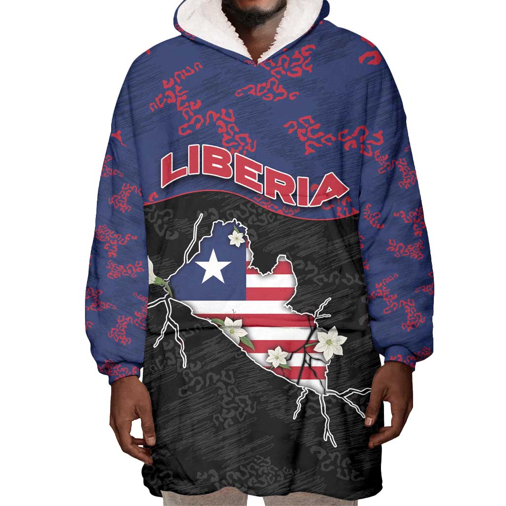 Personalized Liberia Wearable Blanket Hoodie Map With Pepper Flowers Scratch Texture