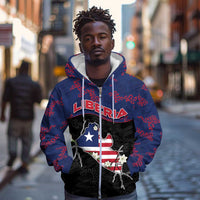 Personalized Liberia Zip Hoodie Map With Pepper Flowers Scratch Texture