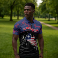 Personalized Liberia Zipper Polo Shirt Map With Pepper Flowers Scratch Texture