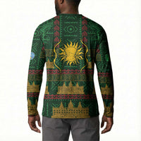 Mali Button Sweatshirt Golden Sun And Mosque Patterns Retro Style
