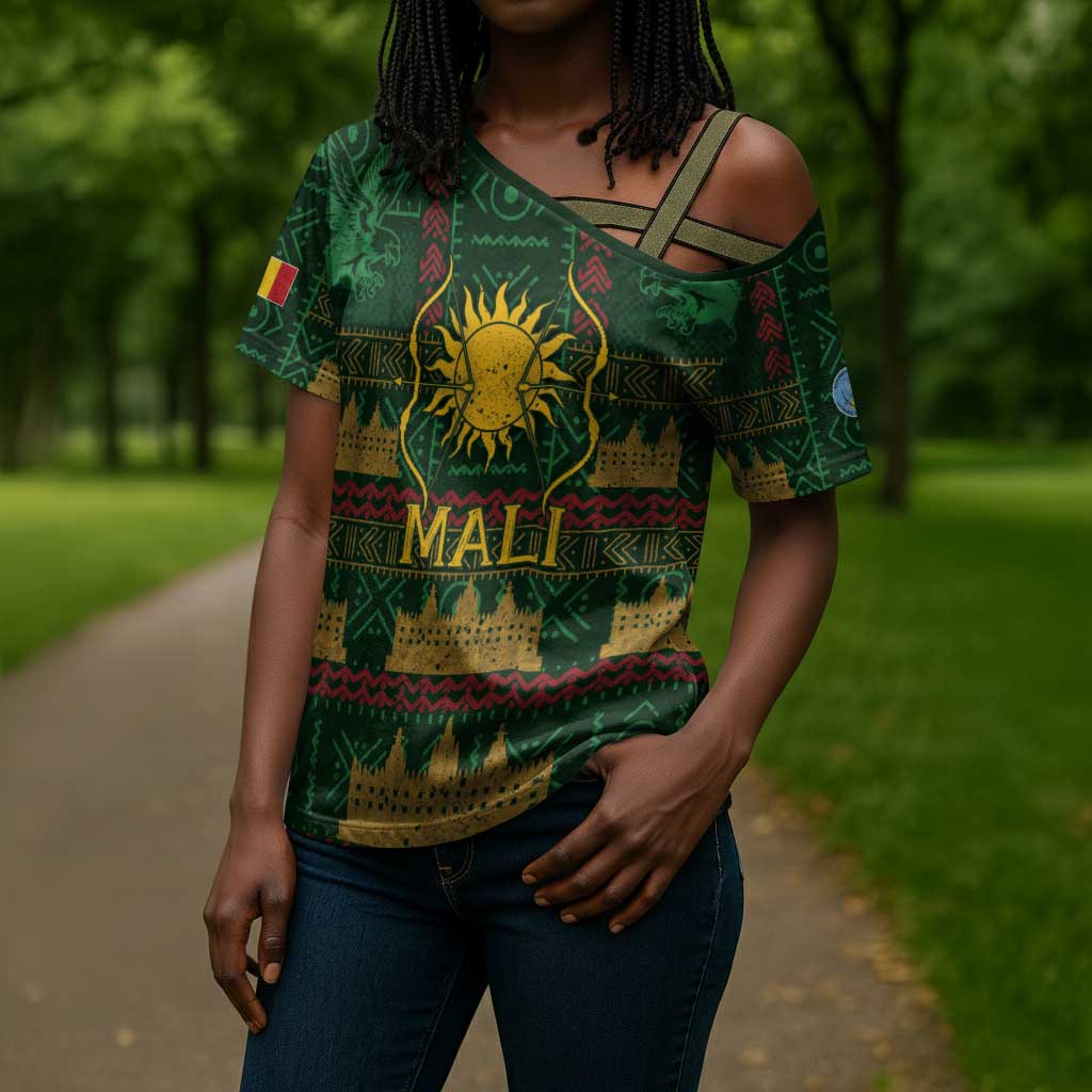 Mali Cross Shoulder Shirt Golden Sun And Mosque Patterns Retro Style