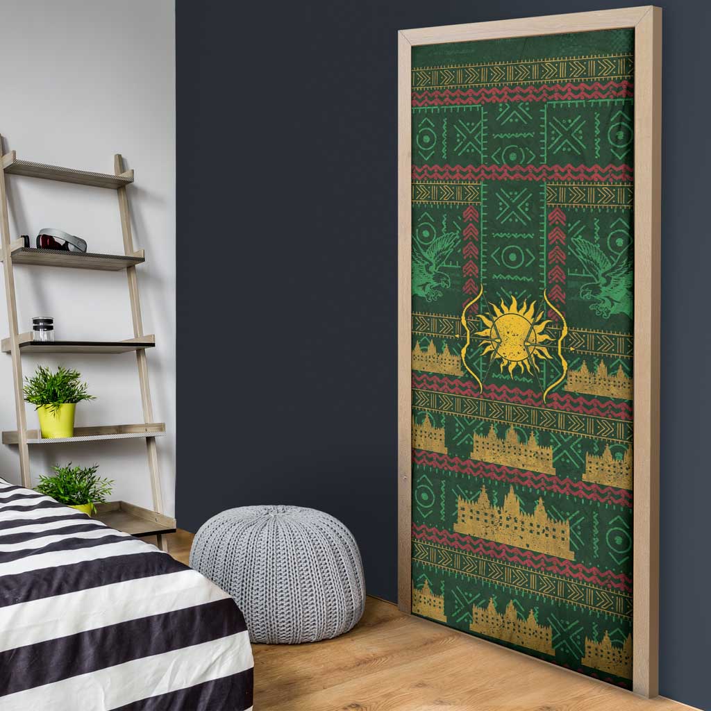 Mali Door Cover Golden Sun And Mosque Patterns Retro Style
