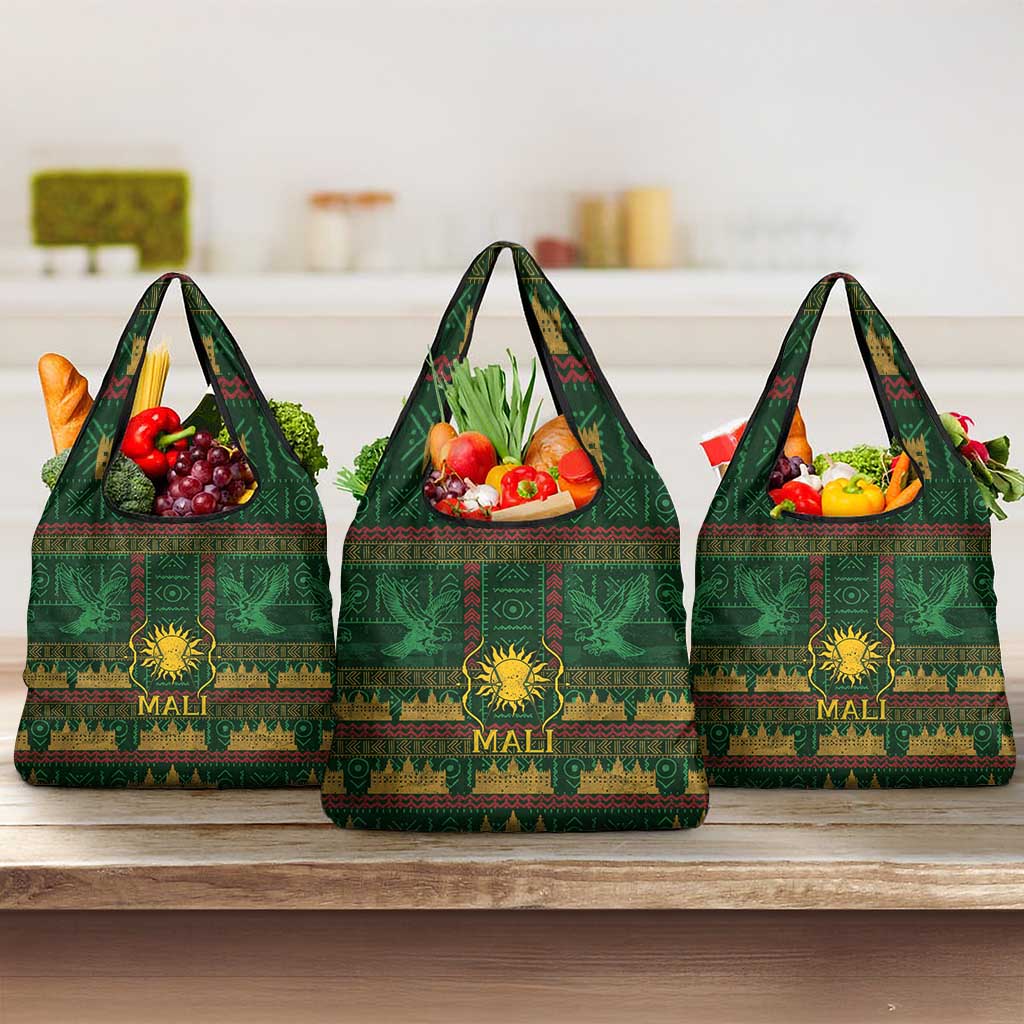 Mali Grocery Bag Golden Sun And Mosque Patterns Retro Style
