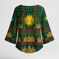 Mali Kimono Sleeve Blouse Golden Sun And Mosque Patterns Retro Style