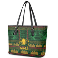 Mali Leather Tote Bag Golden Sun And Mosque Patterns Retro Style